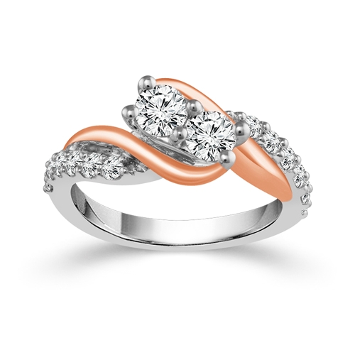1 Carat Rose and White Two-stone diamond ring
