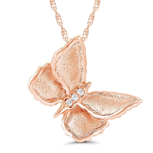 Italian 18K Enamel Butterfly Pendant Necklace, Elegant Yellow Gold Nec