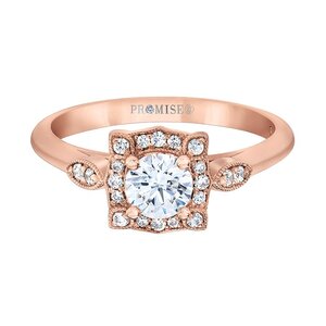 3/8CT center diamond with a halo of accent diamonds set in 14k Rose Gold