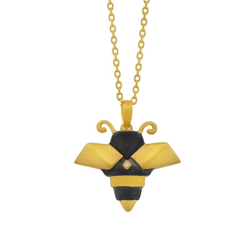 Le Vian Diamond Bumblebee Pendant Necklace 5/8 ct tw Round 14K Honey Gold  19