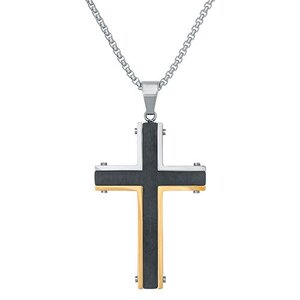 Stainless Steel Cross With Gold IP