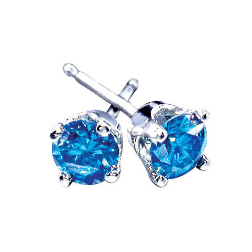 14K White Gold 2.0 Carat White and Treated Blue Diamond Earrings For Sale  at 1stDibs