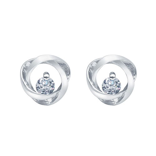 H Diamond Time & Eternity Silver Stud Earrings featuring .09 CTTW of diamonds.