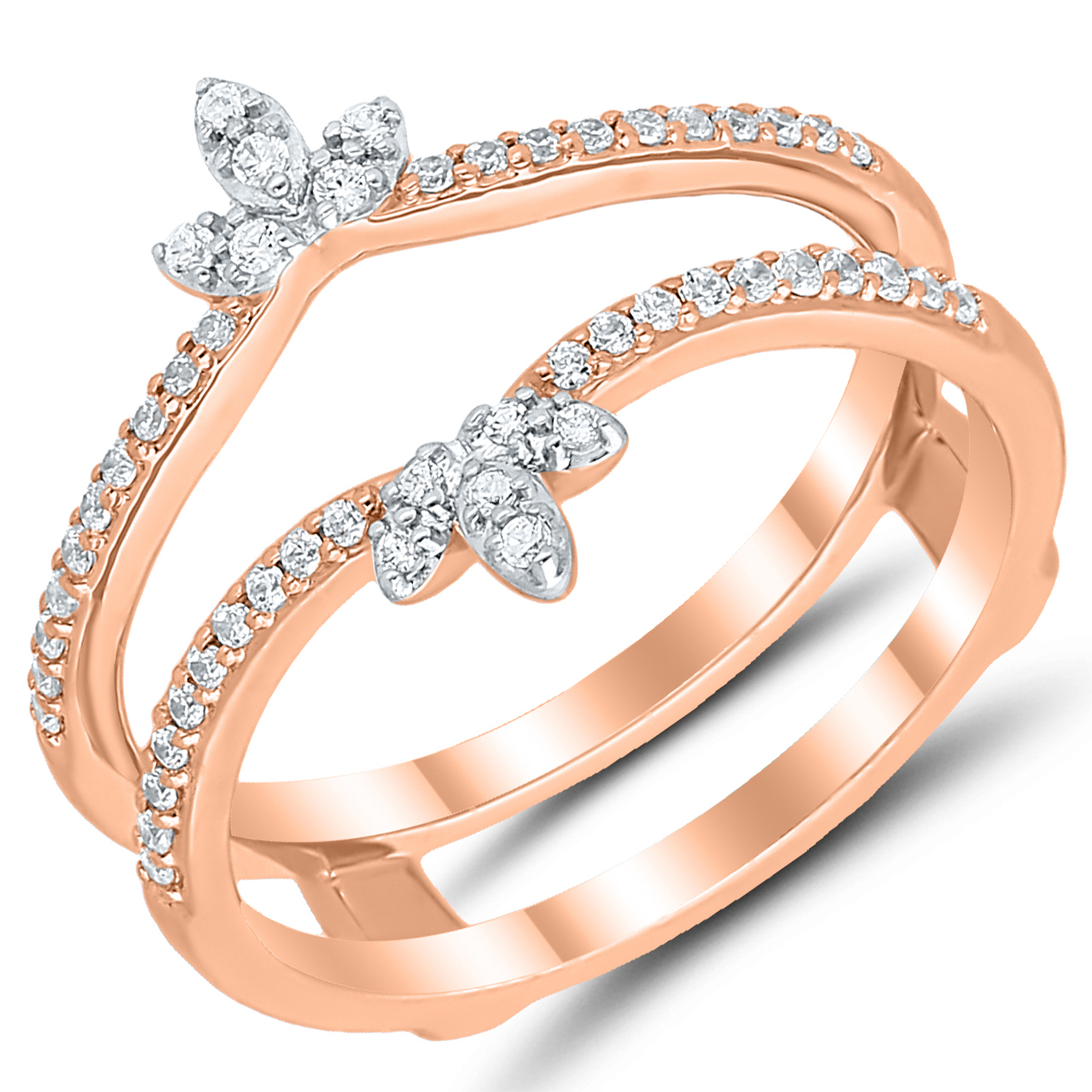 14K White Gold Diamond Ring Guard With Rose Gold Accent