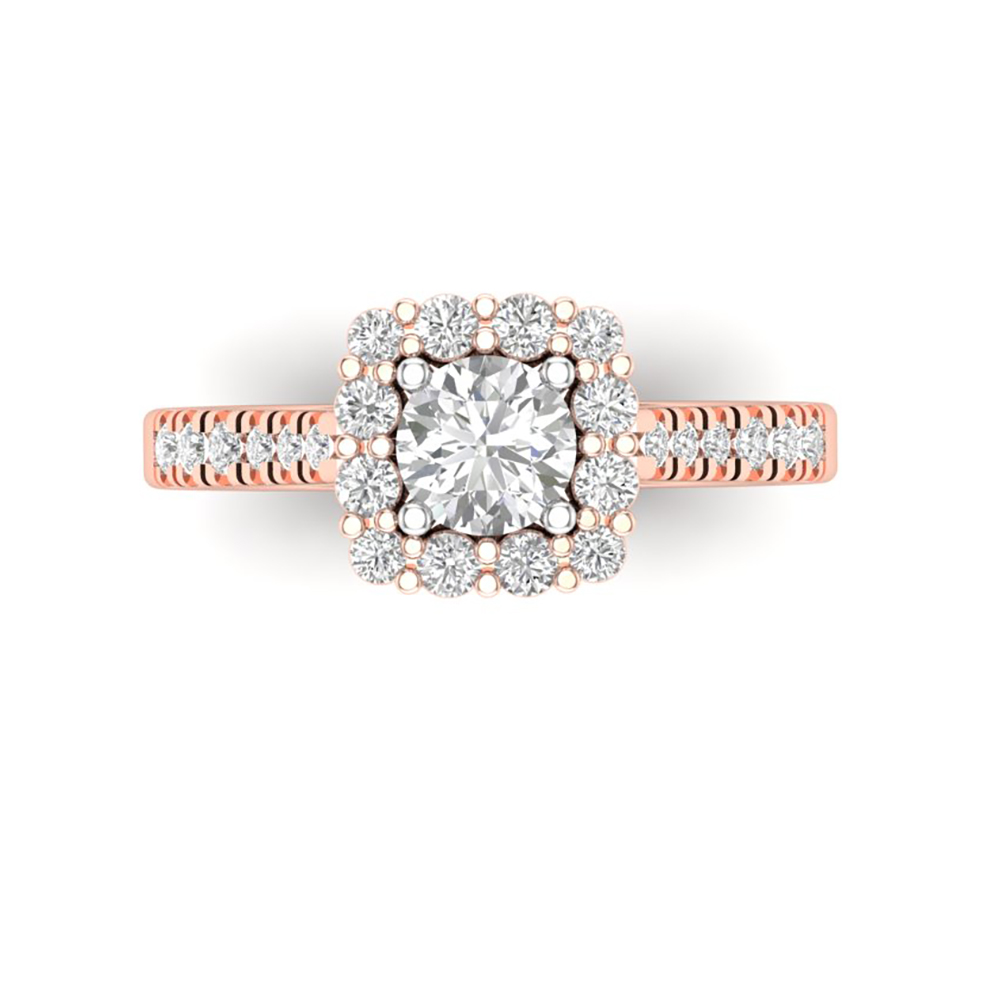 14K Rose Gold Cushion Cut White Pink Diamond Halo Engagement Ring 2.1ct  000514