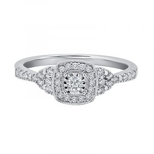 10K White Gold cushion-shaped halo ring. A 1/4CT of diamonds