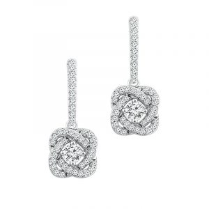 14K White Gold spiral halo earrings from our exclusive H Diamond collection