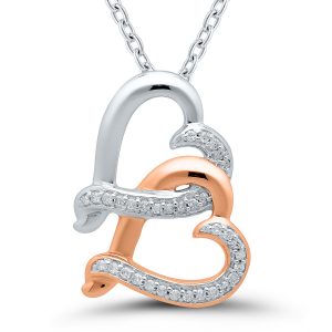 Sterling silver hearts with rose gold overlay and diamonds for added sparkle.
