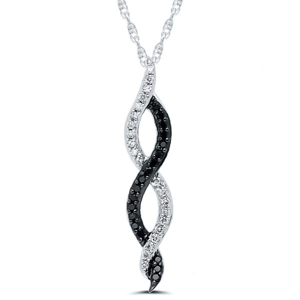 black & white diamond twisting 10K White Gold pendant with 1/8CT of diamonds
