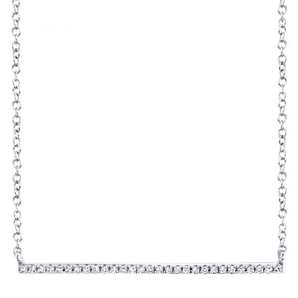 14K White Gold bar necklace covered in 1/8CTTW of diamonds