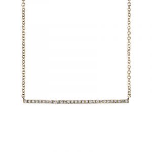 14K Yellow Gold bar necklace covered in .08CTTW of diamonds