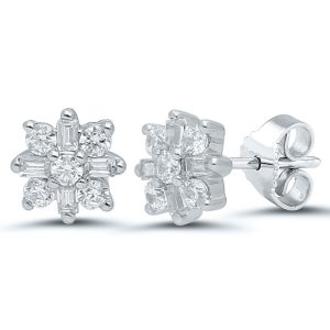 round and emerald-cut flower diamond earrings