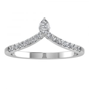 A stunning 14K White Gold chevron-style band with a pear-shaped crest and diamonds trailing down the band!