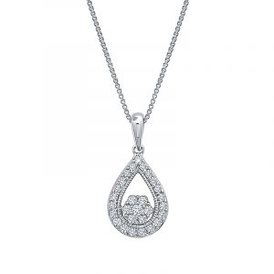 Teardrop and flower cluster diamond necklace