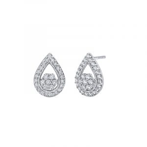 Teardrop and flower cluster diamond earrings