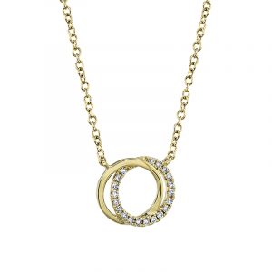 Necklace with two connected circles featuring diamonds