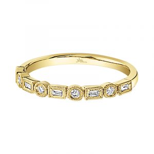 14K Yellow Gold diamond band with alternating Emerald-cut and Round diamonds