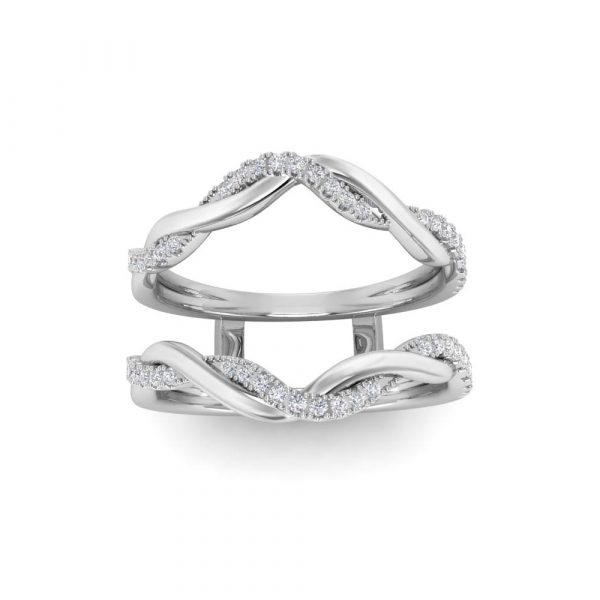 14K White Gold and Diamond Ring Guard with an elegant braided design