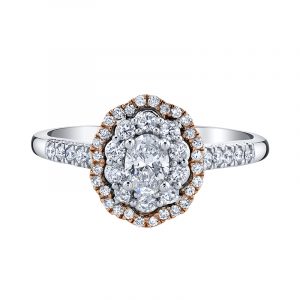 Two Hearts Oval Two Tone Halo Engagement Ring