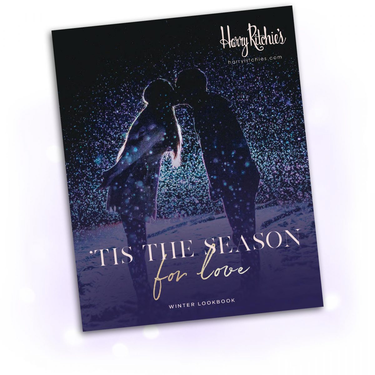Harry Ritchies Holiday Gift Guide 2021 Cover - Tis the Season for Love - Two people kissing in snowfall