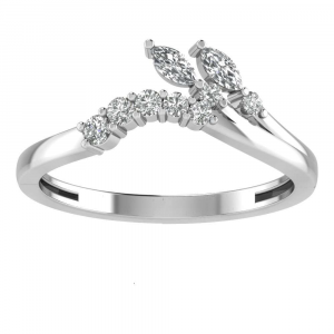 14K White Gold band with contour styling accented by two Marquise-cut diamond leaves.