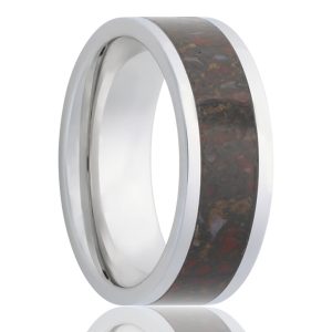 Bright Cobalt Pipe-Cut Band with a distinctive inlay of Red Dinosaur Bone
