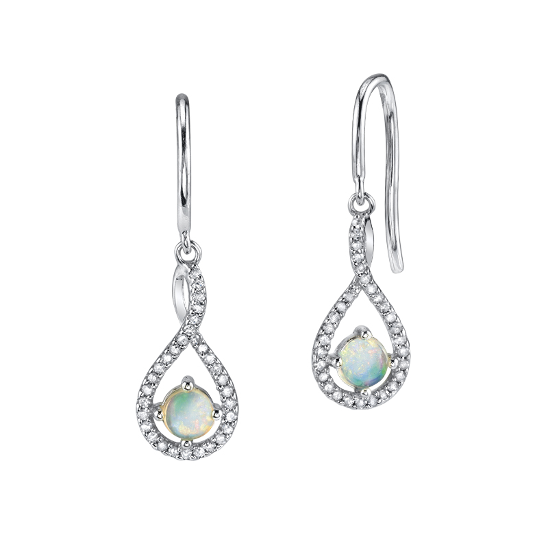 Opal & Diamond Tear Drop Twist Earrings | Harry Ritchie's