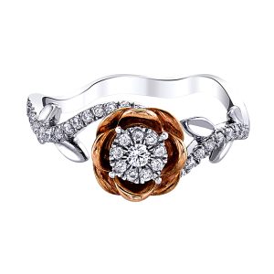 Two Hearts Bridal Diamond Flower Ring