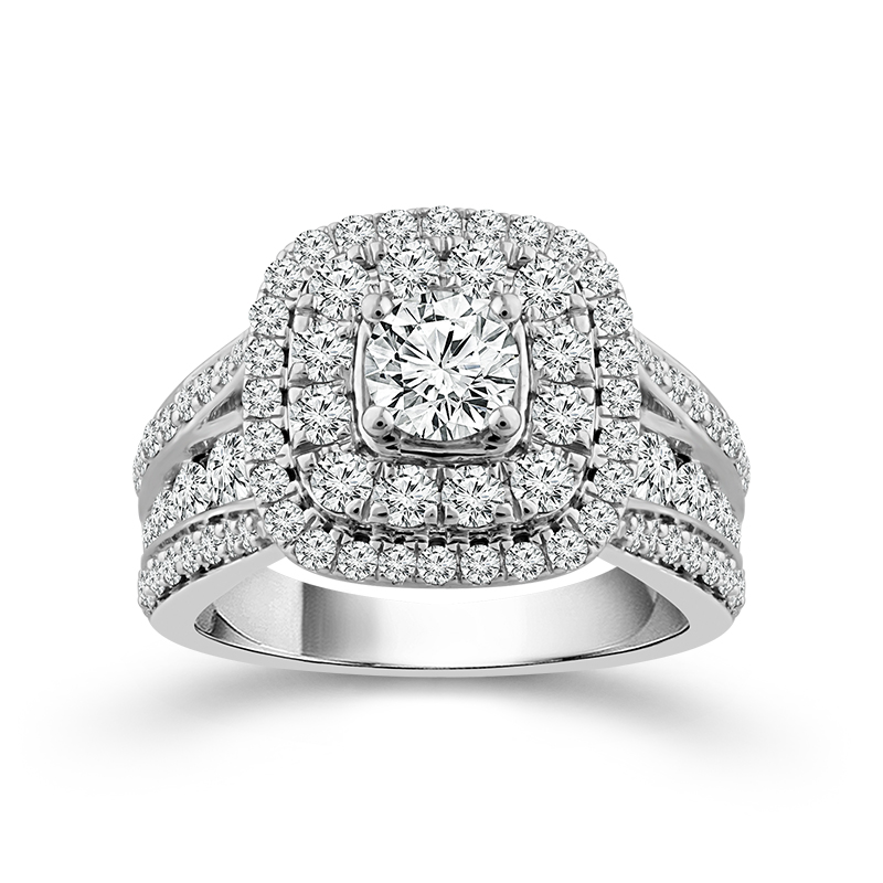 Princess-Cut Diamond Double-Halo Engagement Ring 1-1/2 ct tw 14K White Gold  | Kay