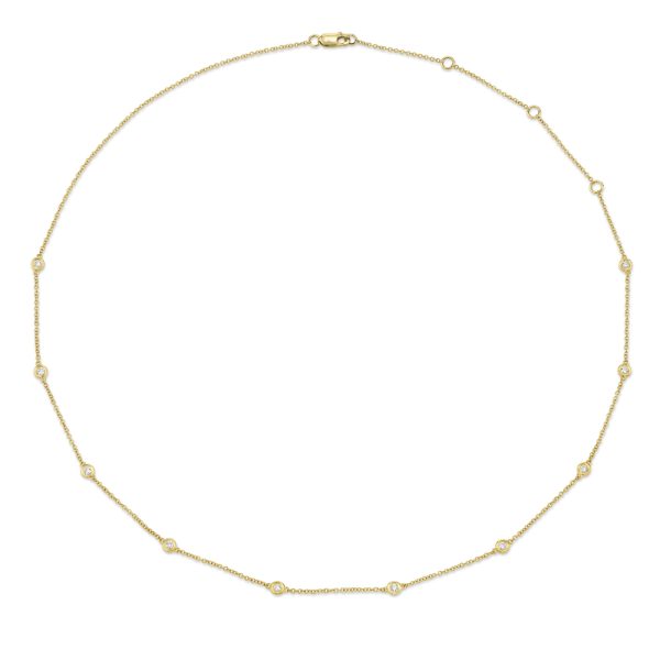 14k yellow gold all round diamond bezel set 18" necklace