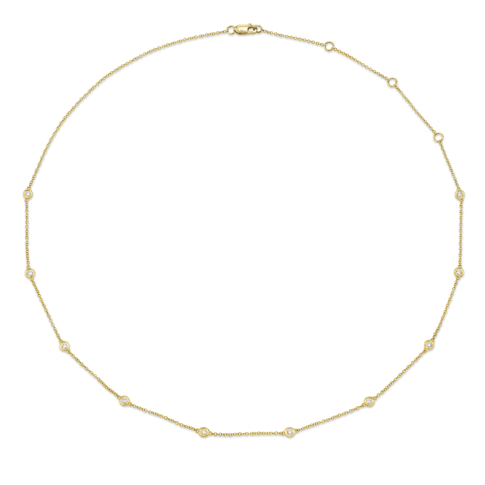 14k yellow gold all round diamond bezel set 18" necklace